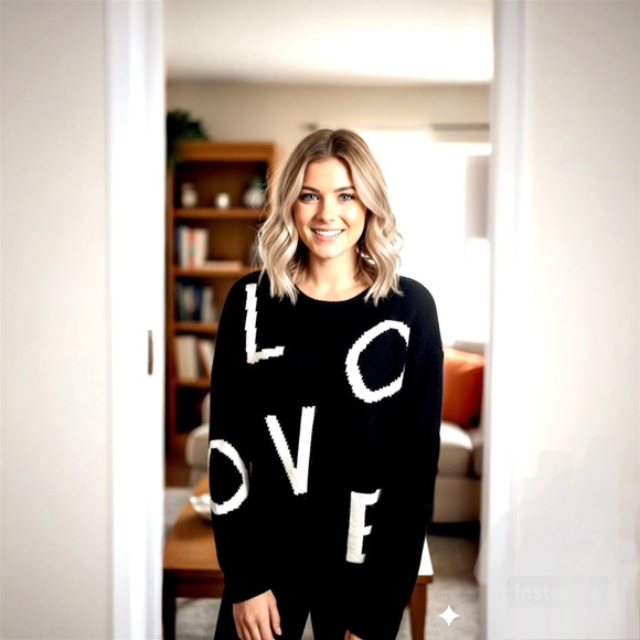 Garage Sweaters - Garage Crewneck Love Long Sleeve Sweater Black White Women Small Valentines Day